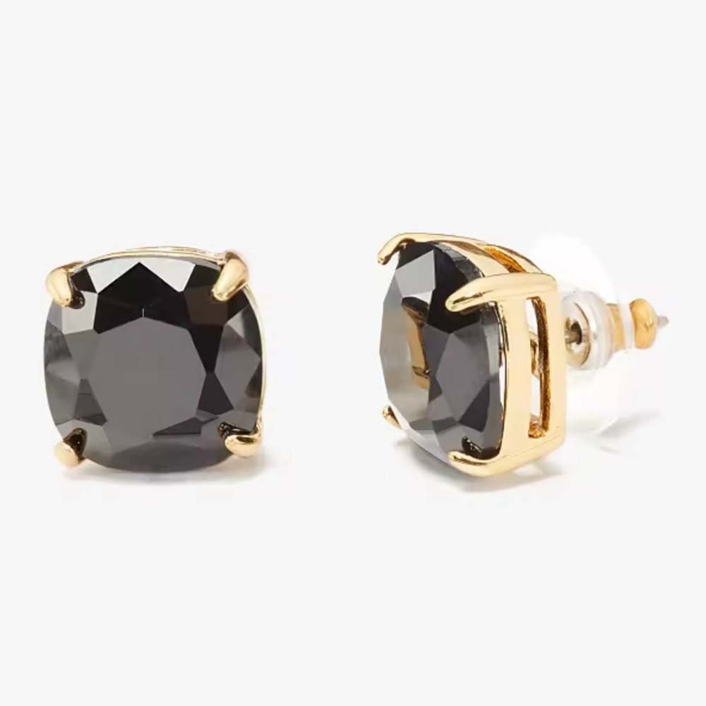 Kate Spade Classic Square Studs Earrings Signed Jet Gold Tone Jet Handcrafted - Picture 1 of 4